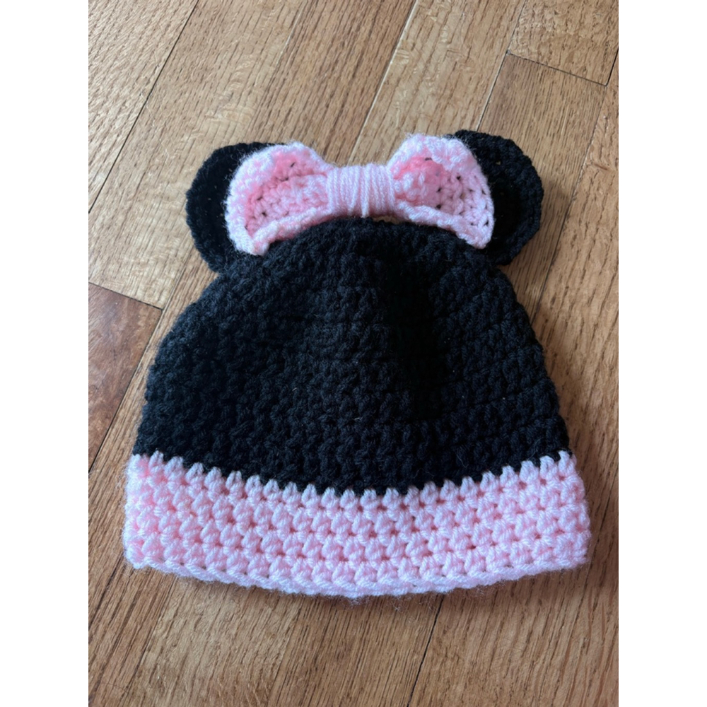 Cute Minnie Mouse Ears Crocheted Baby Hat Black Pink
